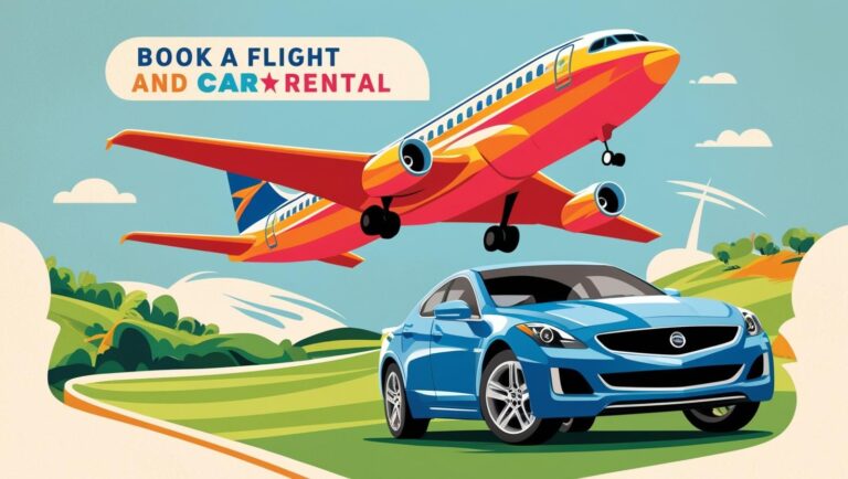 image of car and plan with text book a flight and car rental